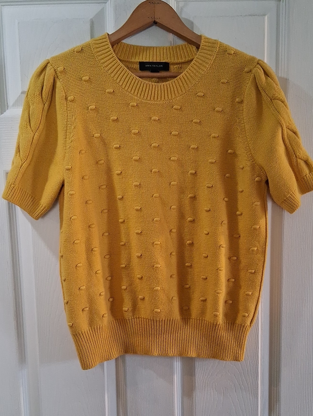 Ann Taylor Women's Yellow Textured Short-Sleeve Sweater